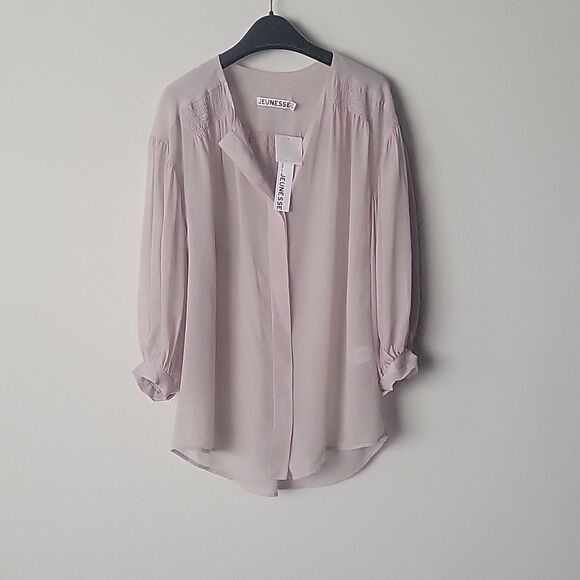 NWT Jeunesse Silk XS Gray Blouse Coquette Long Romantic Ethereal Sheer Modest - Picture 1 of 14